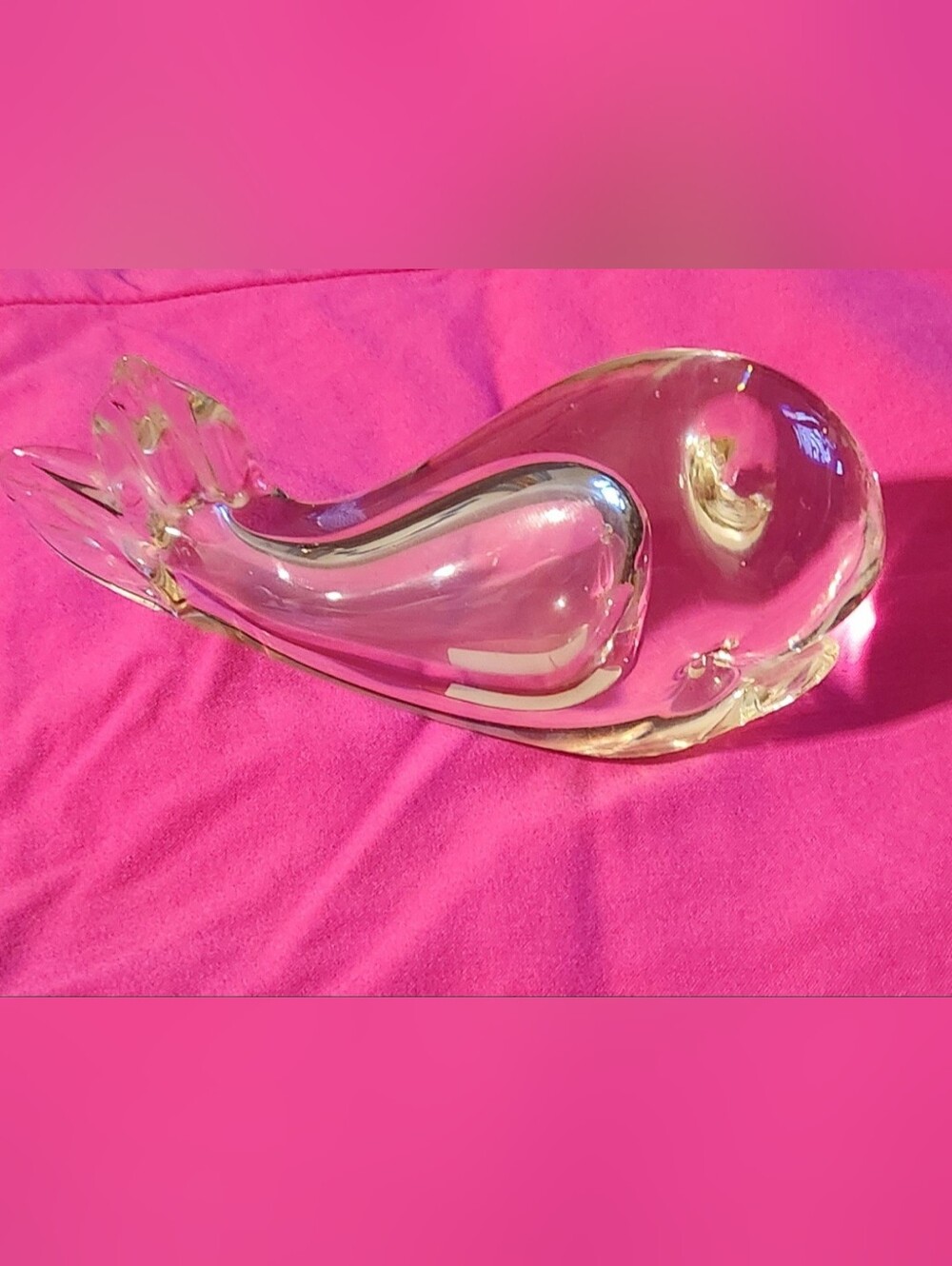 Vintage Interpur Hand-Blown Art Glass Whale Paperweight With Bubble